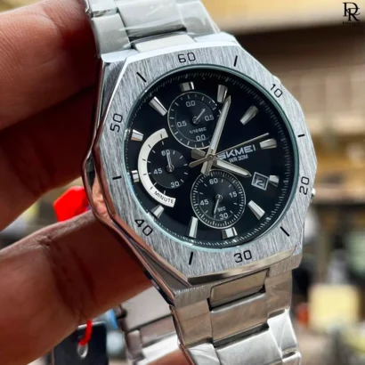 SKMEI Chrono Silver watch, SKMEI chronograph automatic Pakistan, SKMEI stainless steel chain watch, SKMEI luxury men’s watches 2025, SKMEI 3 colour chronograph, SKMEI automatic watch under 5000