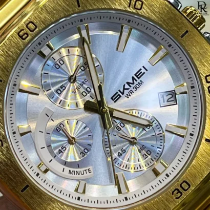 SKMEI Chrono Silver watch, SKMEI chronograph automatic Pakistan, SKMEI stainless steel chain watch, SKMEI luxury men’s watches 2025, SKMEI 3 colour chronograph, SKMEI automatic watch under 5000