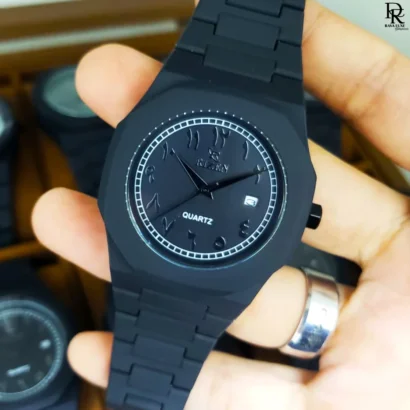 Rizen AURA watch, black Arabic dial watch, quartz watch with date, fiber body wristwatch, Rizen AURA price in Pakistan, men’s fashion watch under 3000, luxury affordable watches