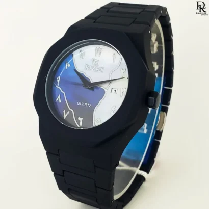 Rizen AURA watch, black Arabic dial watch, quartz watch with date, fiber body wristwatch, Rizen AURA price in Pakistan, men’s fashion watch under 3000, luxury affordable watches