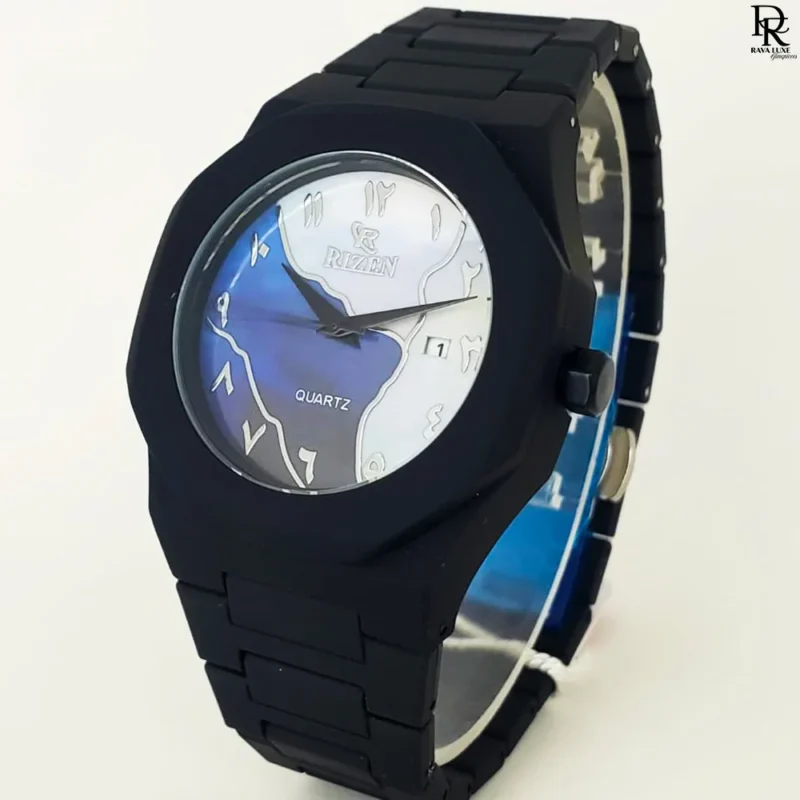 Rizen AURA watch, black Arabic dial watch, quartz watch with date, fiber body wristwatch, Rizen AURA price in Pakistan, men’s fashion watch under 3000, luxury affordable watches
