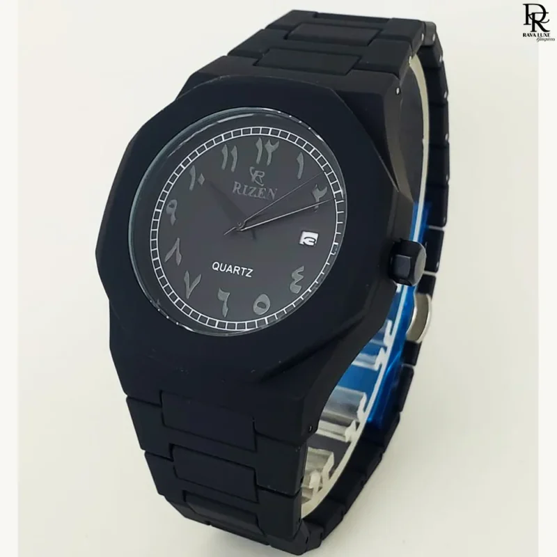 Rizen AURA watch, black Arabic dial watch, quartz watch with date, fiber body wristwatch, Rizen AURA price in Pakistan, men’s fashion watch under 3000, luxury affordable watches