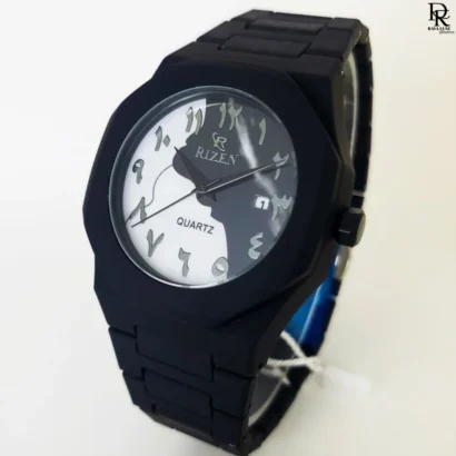 Rizen AURA watch, black Arabic dial watch, quartz watch with date, fiber body wristwatch, Rizen AURA price in Pakistan, men’s fashion watch under 3000, luxury affordable watches