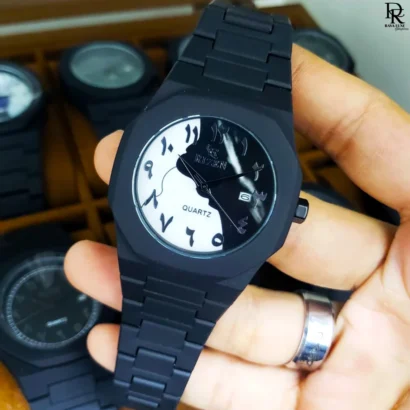 Rizen AURA watch, black Arabic dial watch, quartz watch with date, fiber body wristwatch, Rizen AURA price in Pakistan, men’s fashion watch under 3000, luxury affordable watches