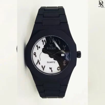 Rizen AURA watch, black Arabic dial watch, quartz watch with date, fiber body wristwatch, Rizen AURA price in Pakistan, men’s fashion watch under 3000, luxury affordable watches