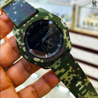 SKMEI army sporty watch, dual time watch Pakistan, SKMEI digital analog watch, waterproof sports watch, men’s rubber strap watches, SKMEI 4199 price in Pakistan