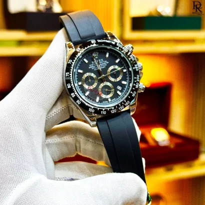 rolex second copy watch Pakistan, chronograph rubber strap watch, luxury men’s watches 2025, affordable rolex replica, quartz chronograph watch, premium rubber watch, Rava Luxe men collection