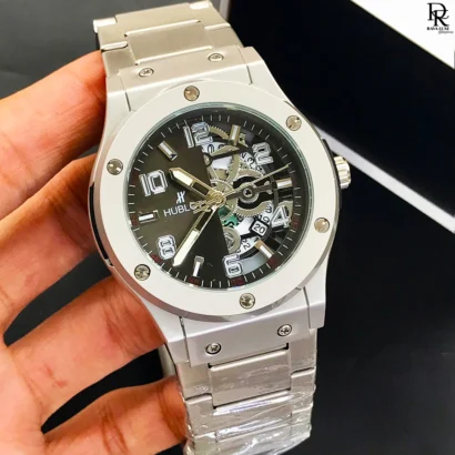 Hublot Mens Watch, Hublot Half Skeleton Watch, Hublot Stainless Steel Watch, Luxury Skeleton Watches Pakistan, RavaLuxe Hublot Collection