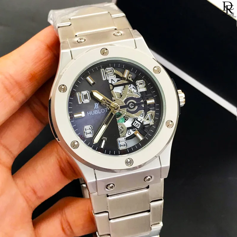 Hublot Mens Watch, Hublot Half Skeleton Watch, Hublot Stainless Steel Watch, Luxury Skeleton Watches Pakistan, RavaLuxe Hublot Collection