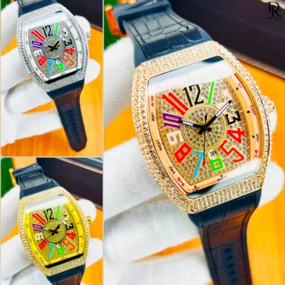 Franck Muller iced watch, Franck Muller full stone watch Pakistan, diamond watch men’s, luxury leather strap watch, Franck Muller 2025 edition, luxury watches under 5000, iced out wristwatch Pakistan