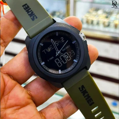 SKMEI army sporty watch, dual time watch Pakistan, SKMEI digital analog watch, waterproof sports watch, men’s rubber strap watches, SKMEI 4199 price in Pakistan