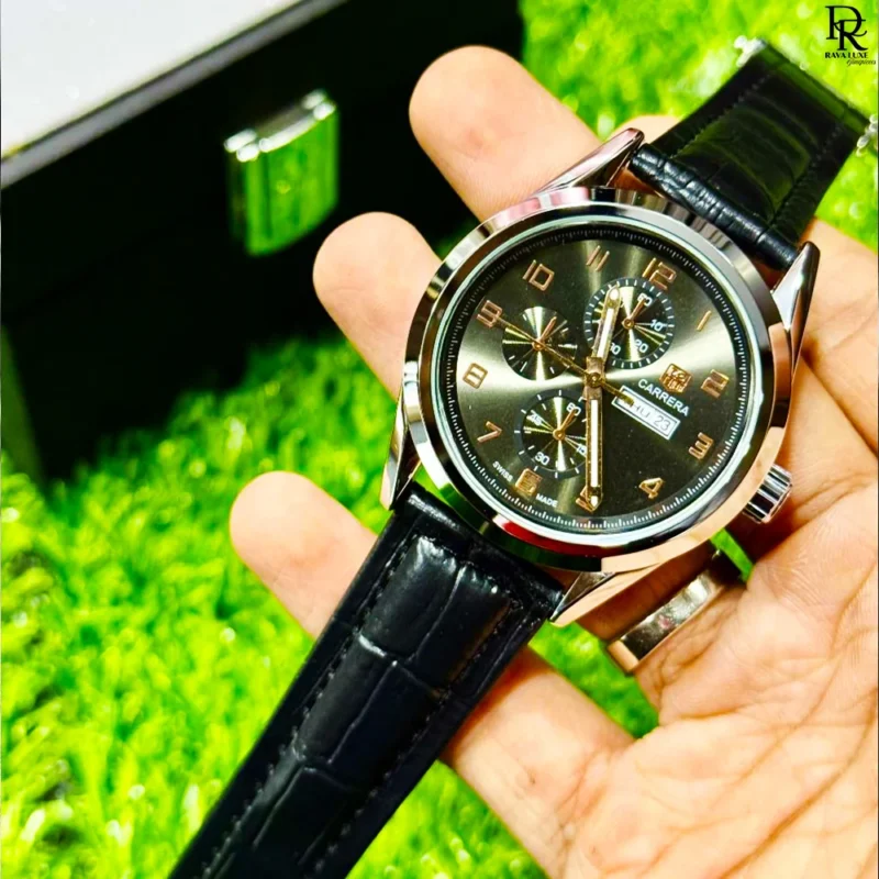 TAG Heuer Carrera Pakistan, TAG Carrera leather watch, men’s quartz watches under 4000, Carrera day date model, luxury men’s watch Pakistan, TAG Heuer 2025 model, RavaLuxe watches